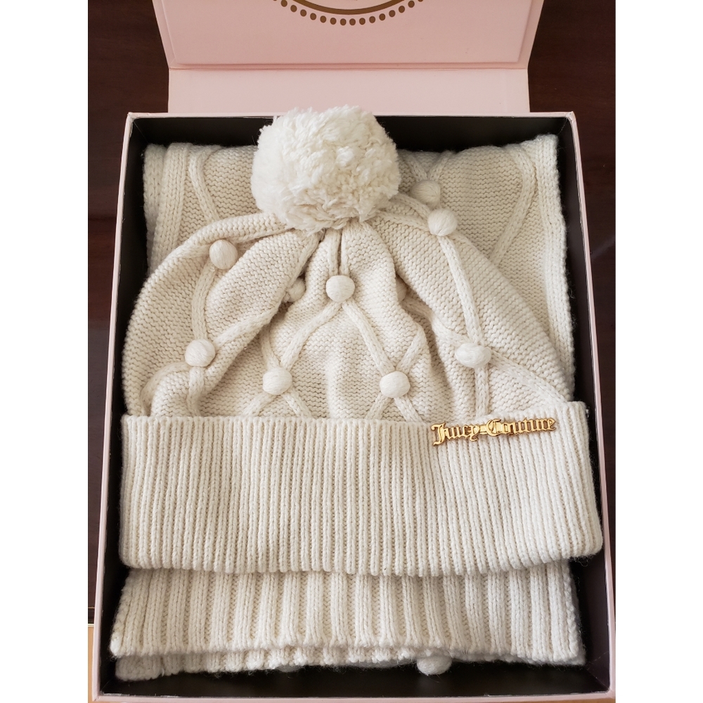 Juicy Couture Pom Pom Scarf and Beanie Set